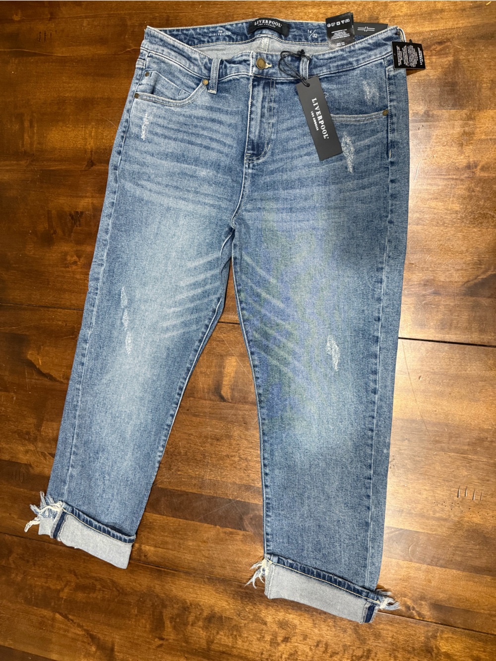 New! Liverpool Los Angeles Marley Girlfriend Jeans Distressed Blue Size 14/32